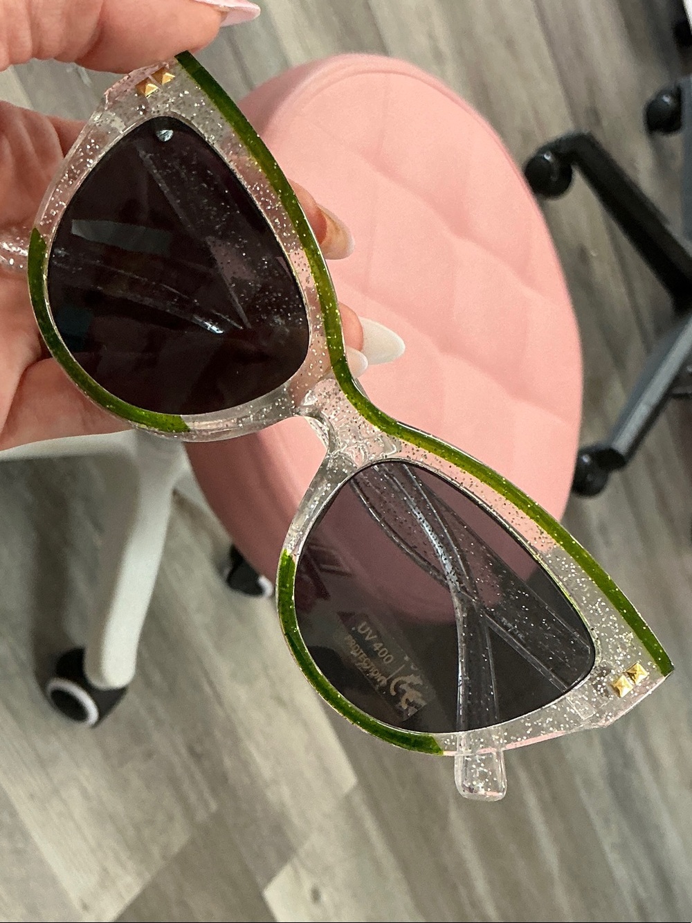 Sparkle Cat-Eye Sunglasses with Green Trim